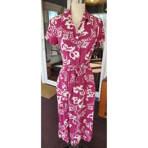 FatFace Plum Floral Print Short Sleeve Button Front Midi Shirt Dress Size 2